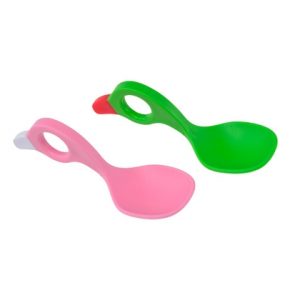 I CAN šaukšteliai Green/Pink spoon (Amazon parrot/Flamingo)